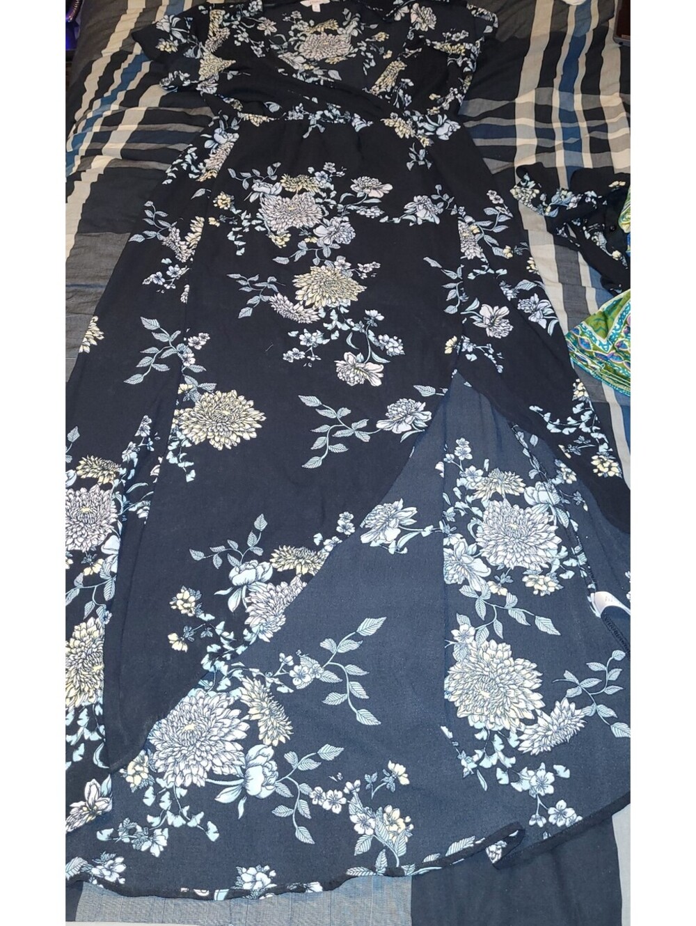 Candie's XL Black Floral Wrap Style Maxi Dress Tie Waist Long Sleeve Women's